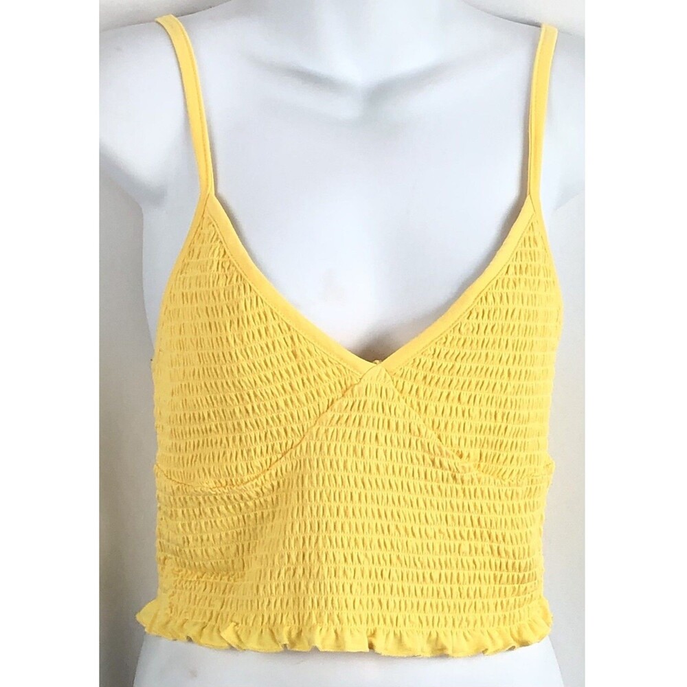 NWT cropped halter tank top XL Jrs yellow smocked 90s strappy Y2K Beach summer